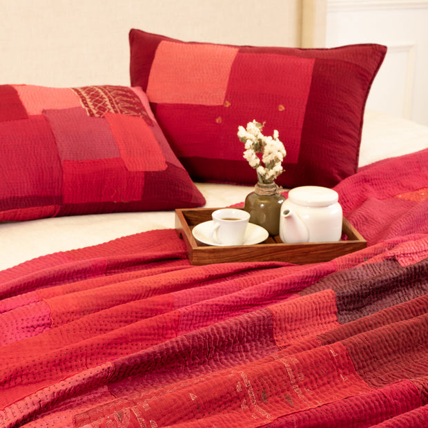 Landscape Handmade Vintage Kantha Quilt - Red