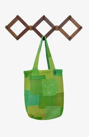 Mosaic Fray Handmade Vintage Kantha Tote Bag - Lime Green