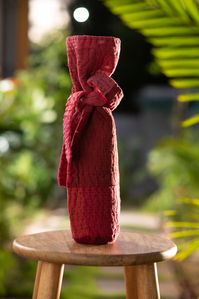 Landscape Handmade Vintage Kantha Wine Bag - Red