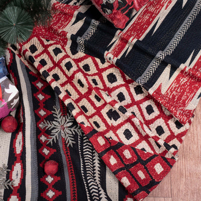 Monotone Ikat Handmade Vintage Kantha Tree Skirt (Reversible) - Monotone Red