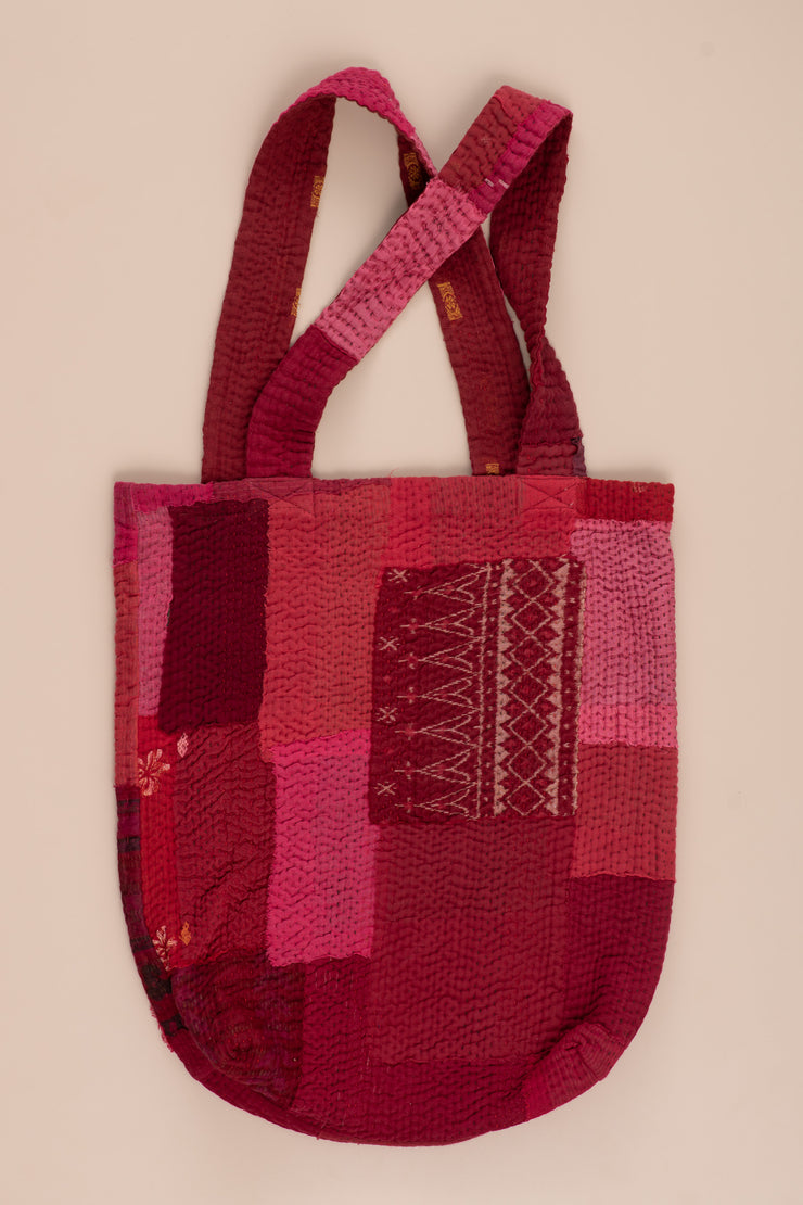 Landscape Handmade Vintage Kantha Tote Bag - Red